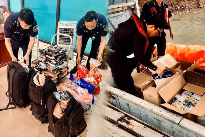 Lực lượng hải quan kiểm tra thực phẩm đ&ocirc;ng lạnh tại bi&ecirc;n giới