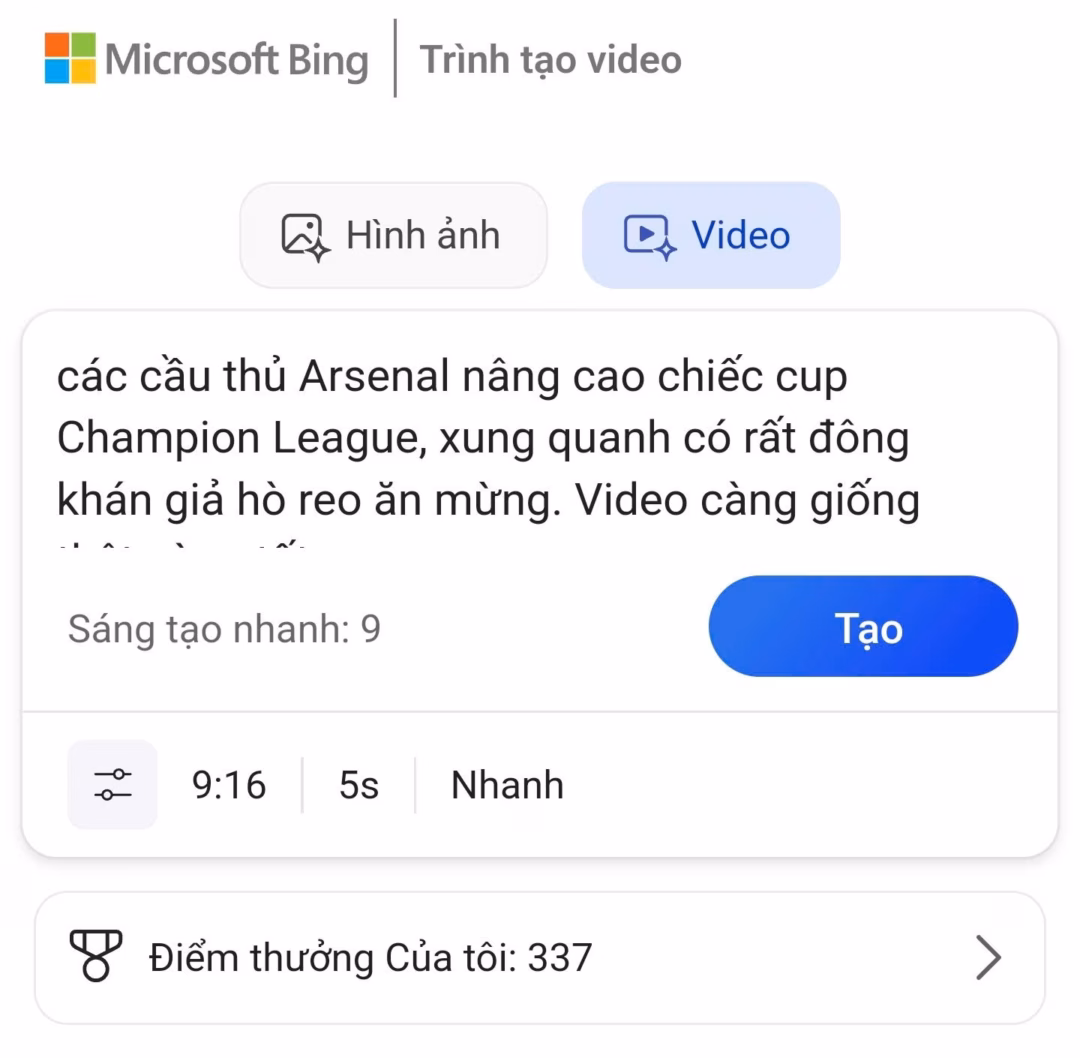 Tạo video với văn bản mô tả Nhập mô tả văn bản để tạo video