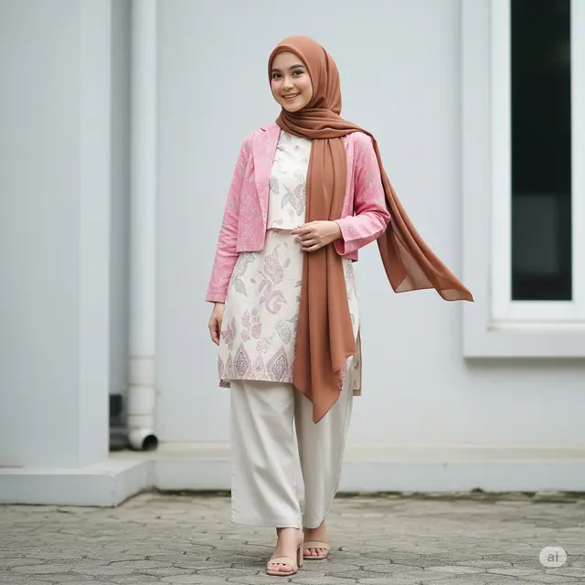 Gaya Mix & Match Blazer Crop Top Batik Pink Pastel. Foto: Gemini