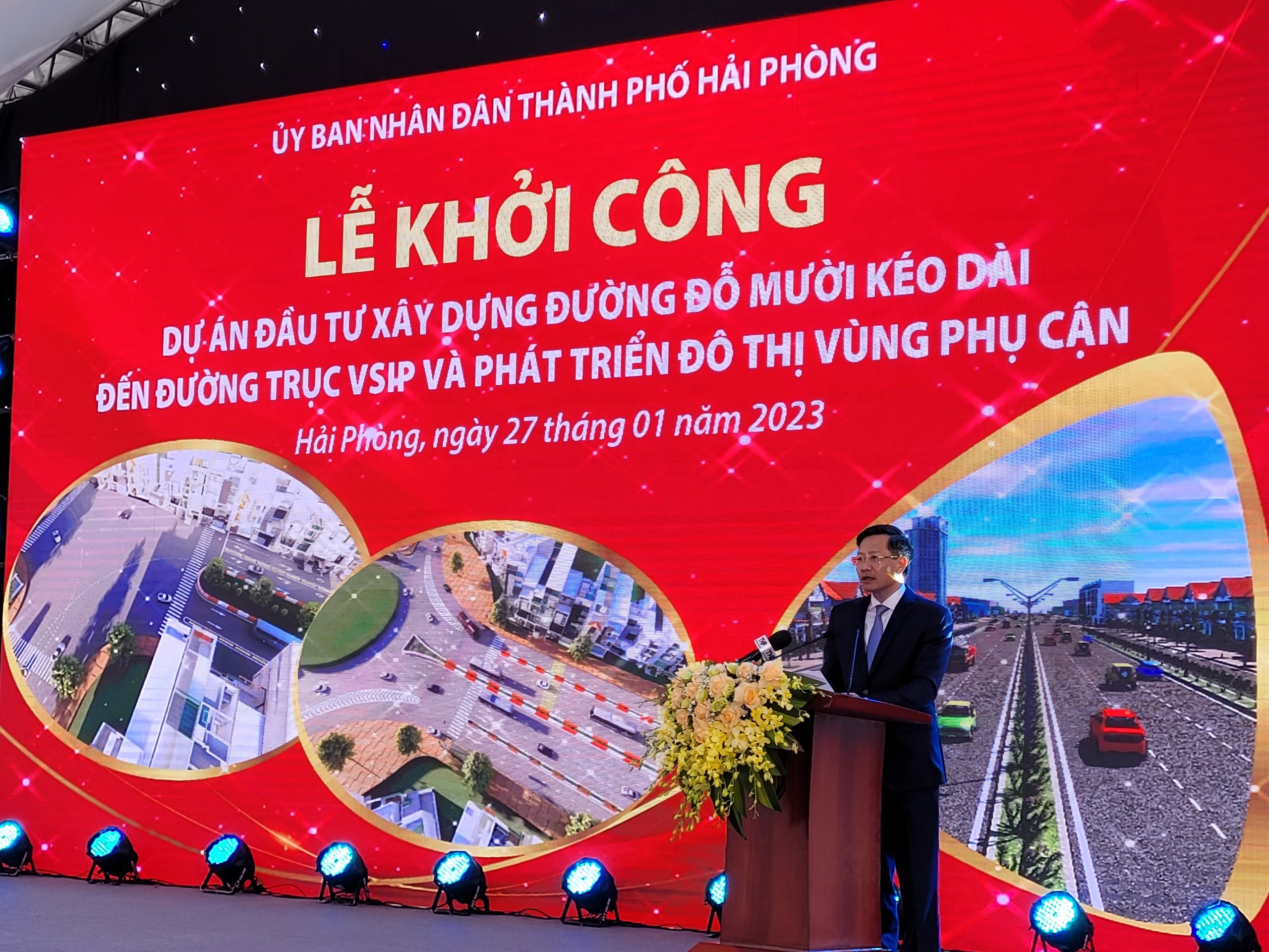 Ông Lê Anh Quân, Phó Chủ tịch Thường trực UBND TP.Hải Phòng phát biểu tại lễ khởi công. Ảnh: Thanh Sơn