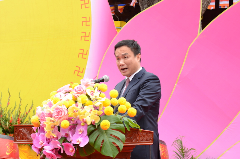 Ông Triệu Thế Hùng, Chủ tịch UBND tỉnh Hải Dương phát biểu tại lễ khai mạc Lễ hội. Ảnh: Thành Chung