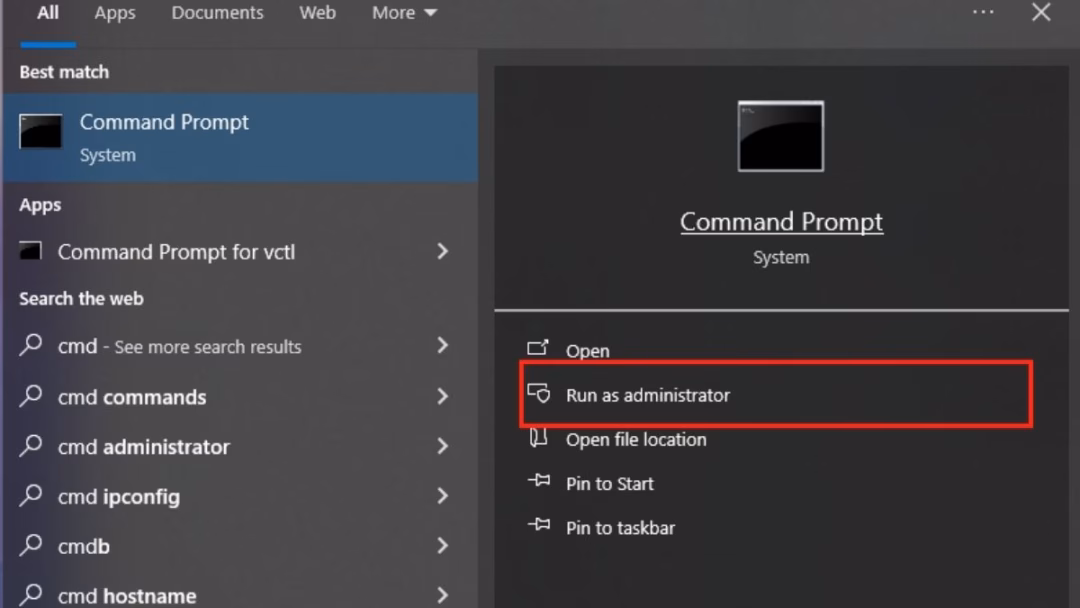 Cách sửa lỗi Your device is missing important security and quality fixes trên Windows Update Truy cập menu Start, nhập CMD, chọn Run as Administrator