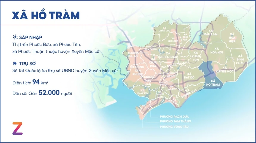 Hồ Tràm trở thành ‘thủ phủ’ du lịch biển của TP.HCM với hàng trăm dự án nghỉ dưỡng Bản đồ xã Hồ Tràm. Đồ họa: Đại Bùi.