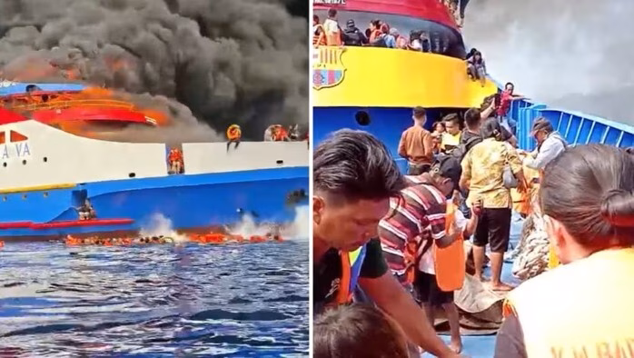 Tàu chở khách bị cháy ngoài khơi Indonesia, 5 người thiệt mạng Ảnh: Daily Mail