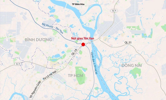 TP HCM: Nút giao Tân Vạn ùn tắc, Sở Xây dựng đề xuất giải pháp giảm tải Vị trí nút giao Tân Vạn. Đồ họa: Đăng Hiếu