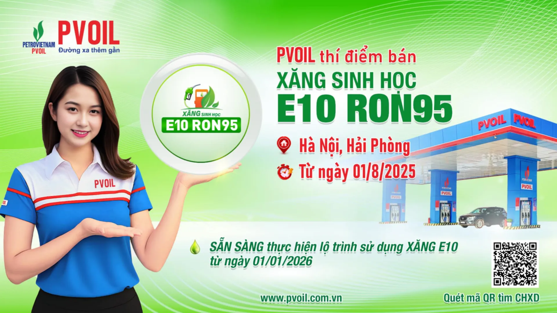 Bắt đầu thí điểm bán xăng E10 từ ngày 1/8