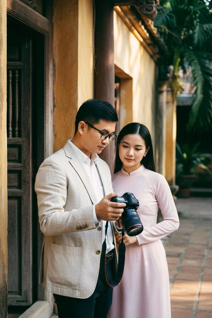 Nhiếp ảnh gia H&ugrave;ng Qu&acirc;n tại buổi chụp ảnh Tết