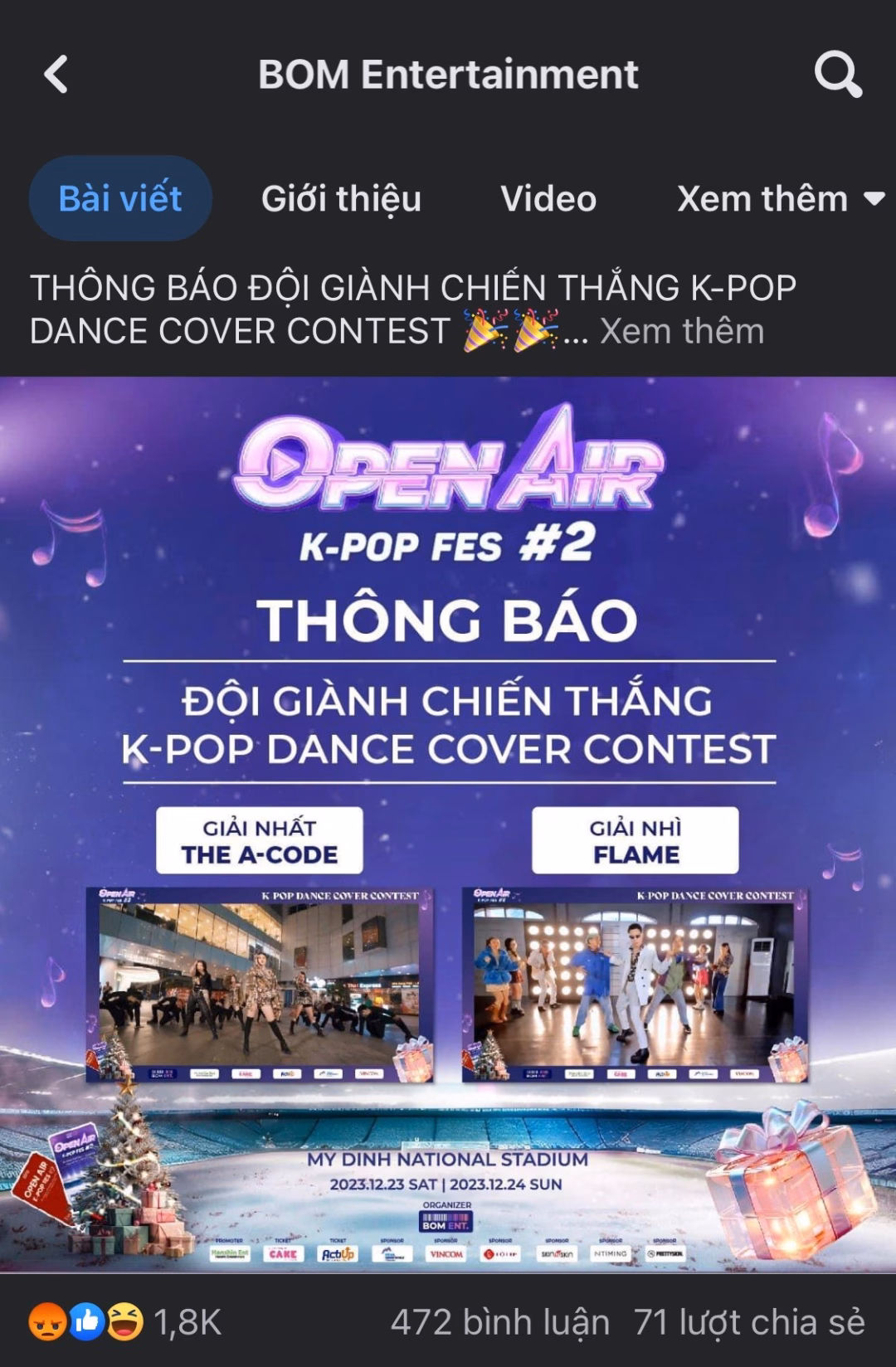 Bài đăng gần nhất trên fanpage của BTC Bài đăng gần nhất trên fanpage của BTC