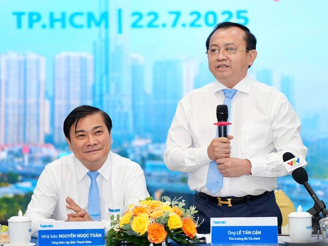 Thứ trưởng Bộ Tài chính Lê Tấn Cận (đứng) phát biểu tại hội thảo
