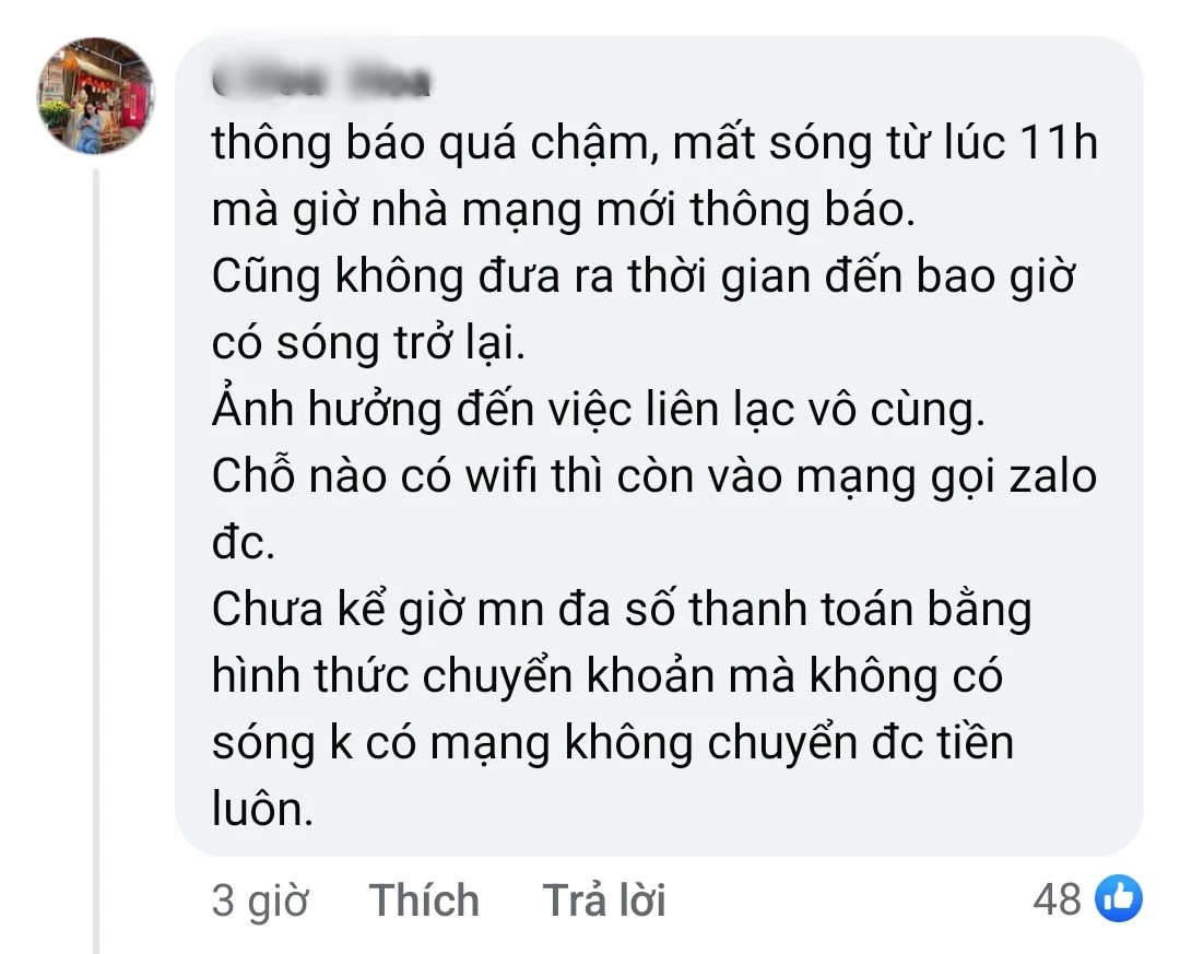 Khách hàng phản ánh về sự cố mạng VinaPhone