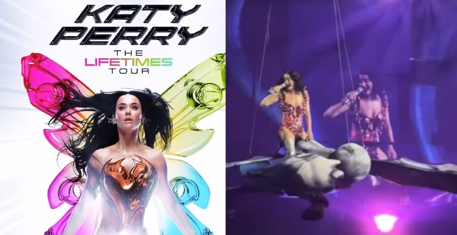 Katy Perry suýt ngã vì dàn nhạc cụ bay giữa không trung trong buổi biểu diễn 'Terima kasih polis': Rallygoers show appreciation for cops