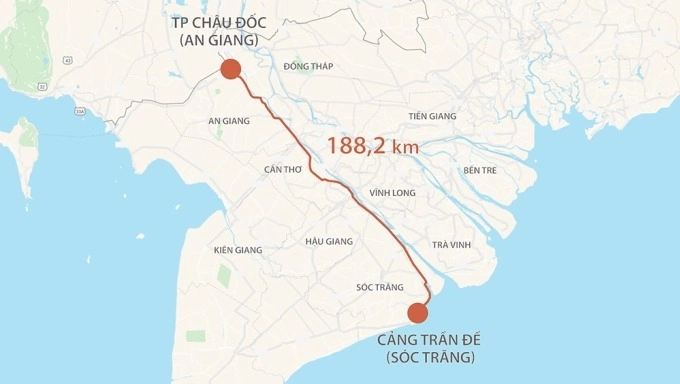 Thủ tướng yêu cầu đẩy nhanh tiến độ cao tốc 45.000 tỷ kết nối 3 tỉnh đồng bằng sông Cửu Long Hướng tuyến cao tốc Châu Đốc - Cần Thơ - Sóc Trăng. Đồ họa: Thanh Huyền