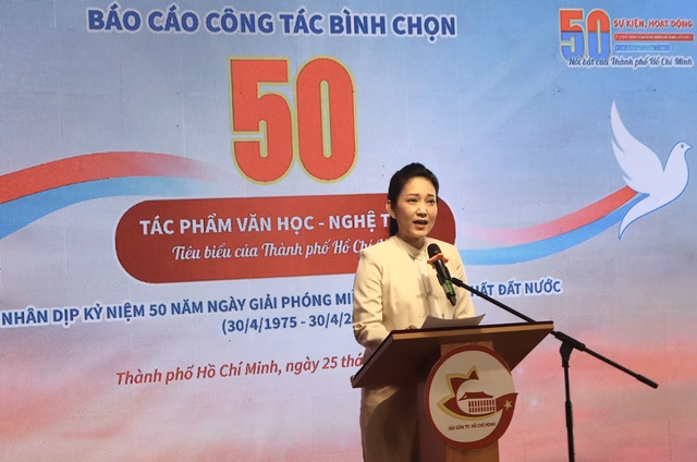 NSND Nguyễn Thị Thanh Thúy phát biểu NSND Nguyễn Thị Thanh Thúy tại buổi công bố