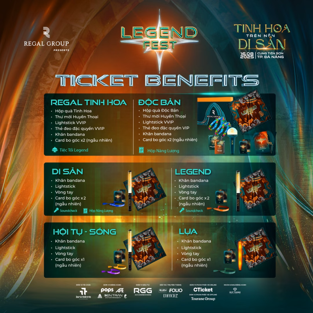 Legend Fest 2025: Tinh hoa trên nền di sản – Sự kiện âm nhạc không thể bỏ lỡ Thông tin về giá vé, sơ đồ khu vực và quyền lợi tham dự sẽ được cập nhật liên tục tại fanpage chính thức: https://www.facebook.com/LegendFestival