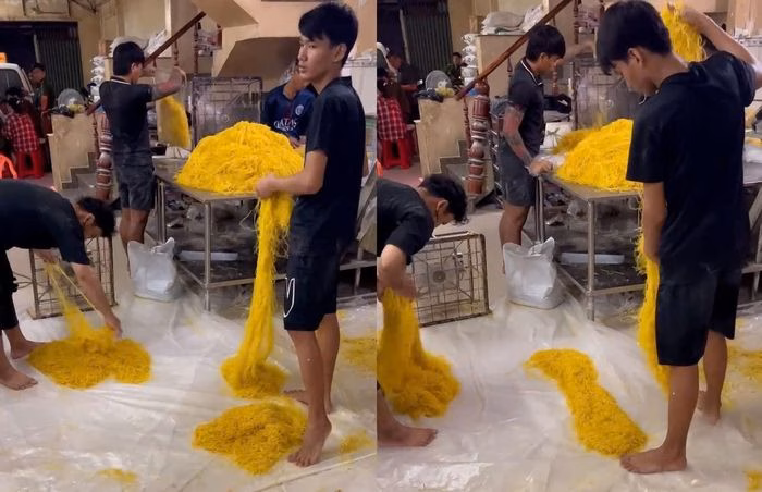 Nh&acirc;n vi&ecirc;n trộn h&agrave;n the v&agrave;o m&igrave; sợi