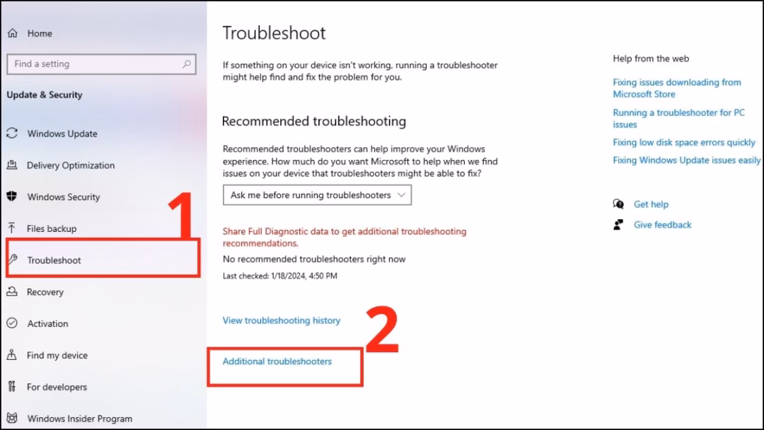 Chọn Troubleshoot, nhấp vào Additional troubleshooters