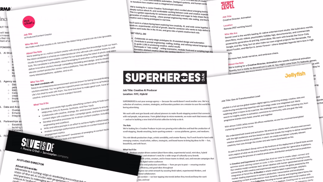 How 13 agencies and production companies are hiring for AI roles