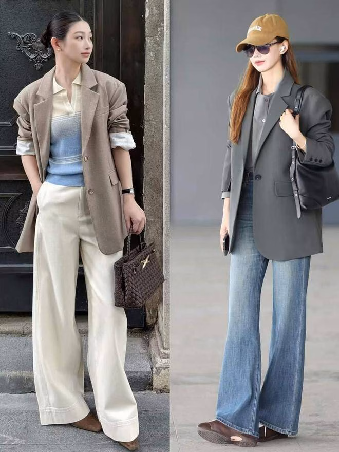 Áo khoác ngắn + quần ống rộng Áo khoác ngắn phối với quần ống rộng – phong cách mùa đông