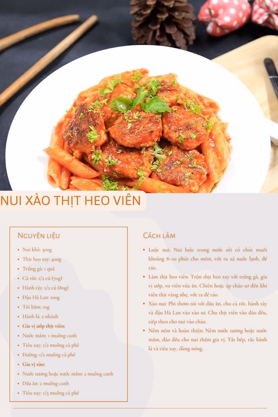 M&oacute;n nui x&agrave;o thịt heo vi&ecirc;n đ&atilde; ho&agrave;n th&agrave;nh, b&agrave;y tr&ecirc;n đĩa trắng