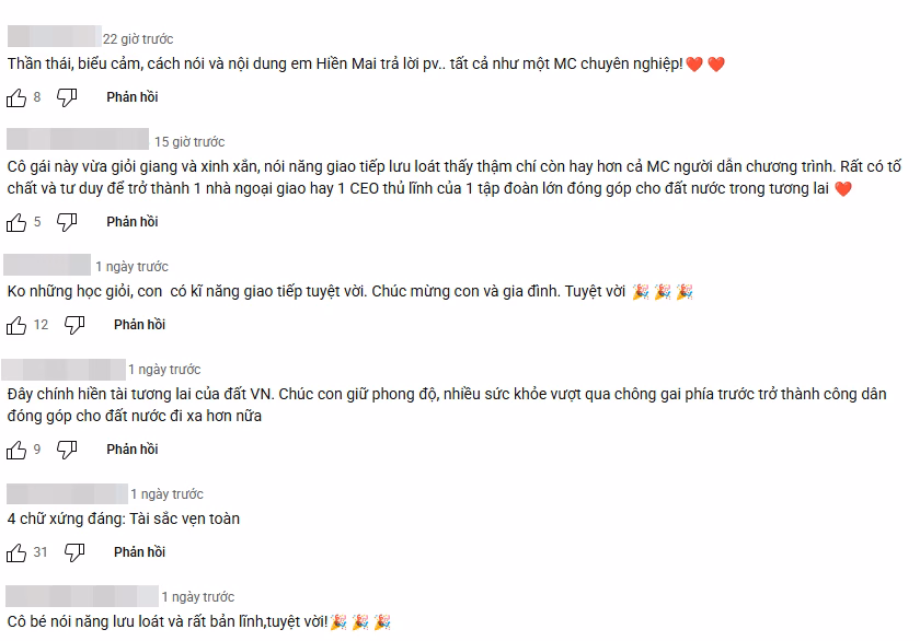 Nhiều lời khen ngợi từ người xem dành cho Hiền Mai
