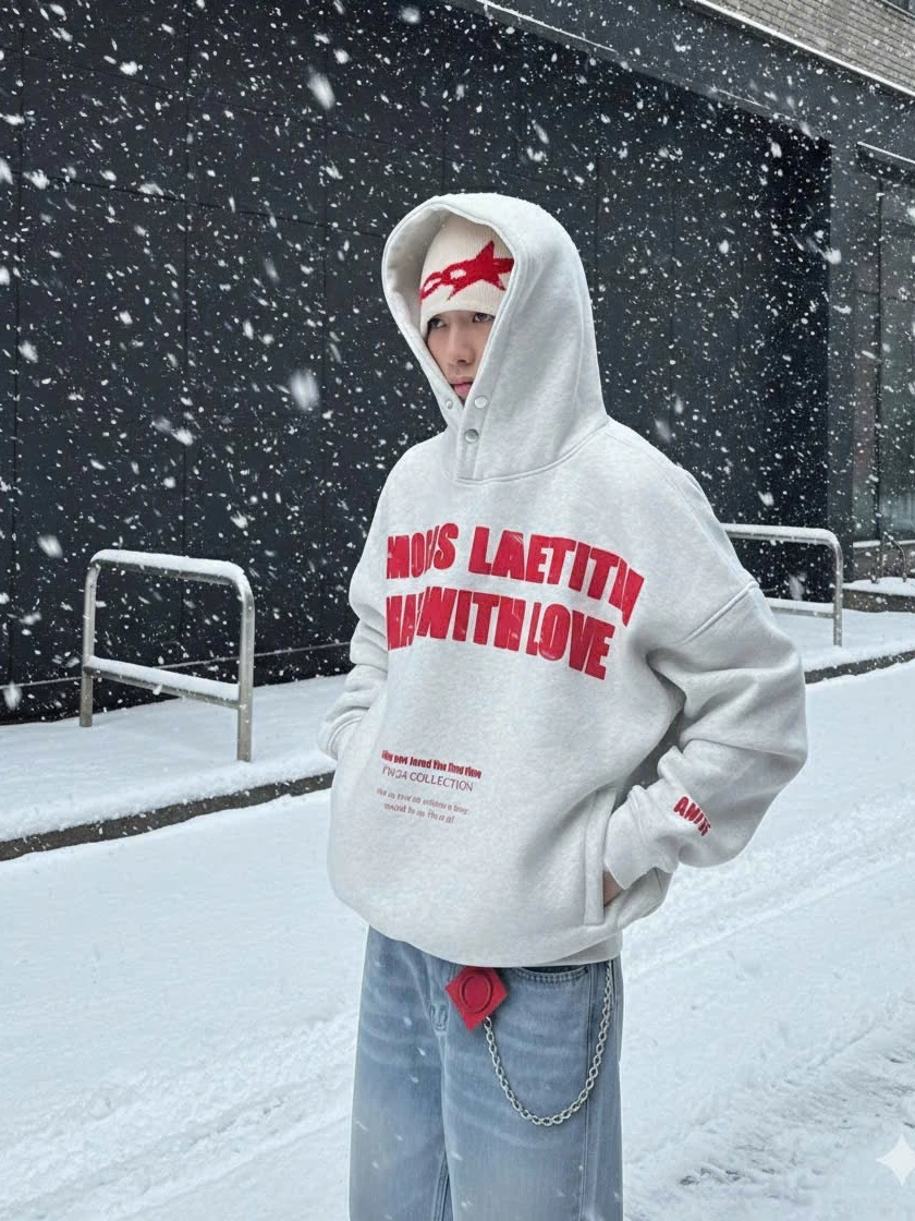 Những chi tiết nhẹ nhàng trên áo hoodie nỉ cotton unisex màu xám nhạt mà ít người nhận ra đến khi lạnh mùa thu