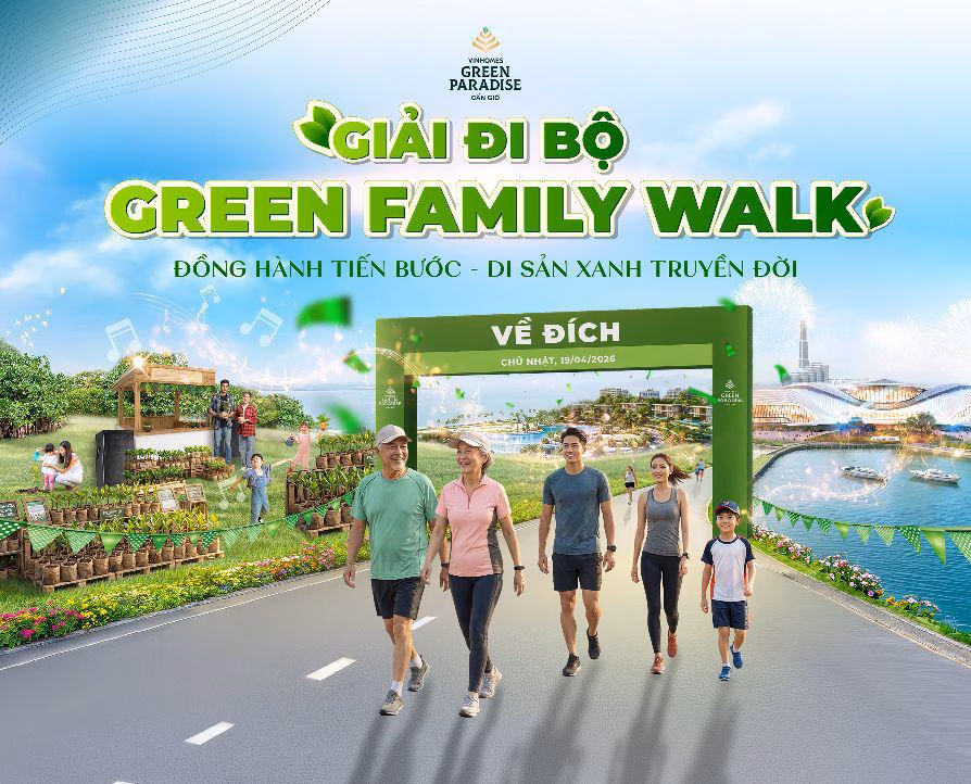 Giải đi bộ Green Family Walk tại Vinhomes Green Paradise giúp gắn kết tình cảm gia đình đa thế hệ