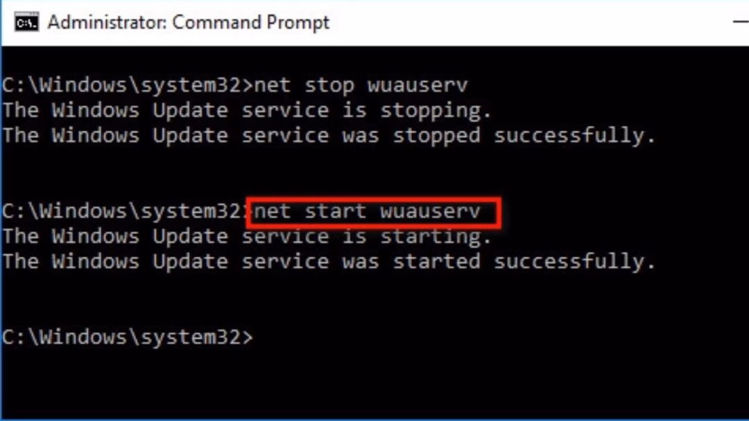 Cách sửa lỗi Your device is missing important security and quality fixes trên Windows Update Quay trở lại cửa sổ dòng lệnh ở trên và nhập vào lệnh net start wuauserv