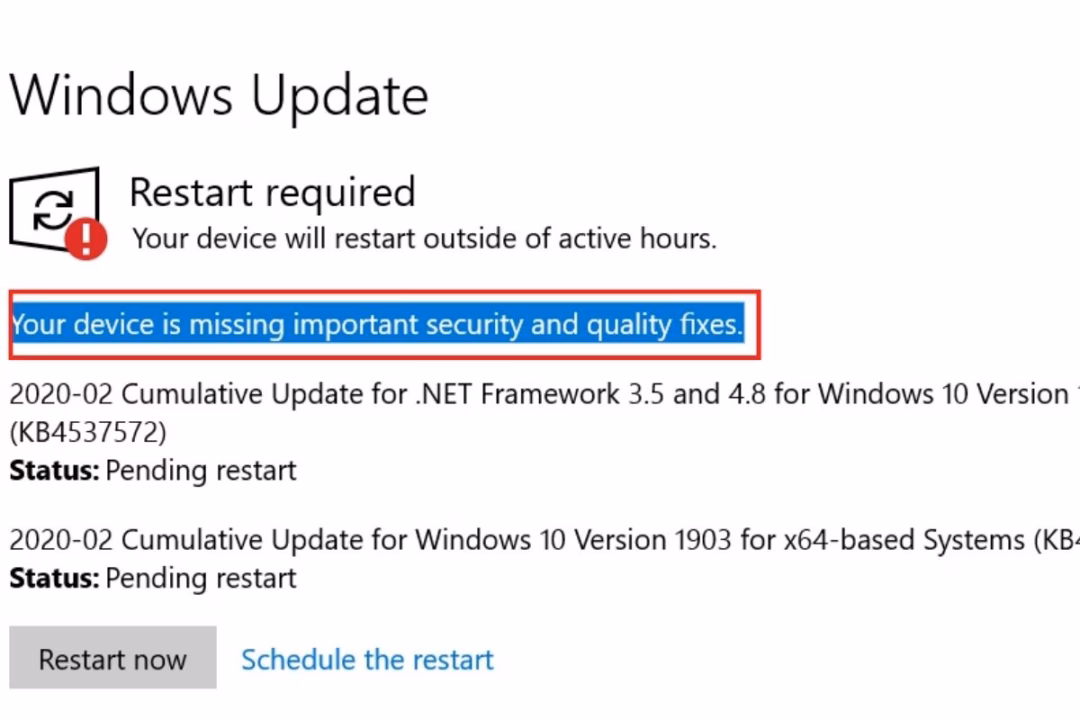 Cách sửa lỗi Your device is missing important security and quality fixes trên Windows Update Những lưu ý khi sửa lỗi update Windows