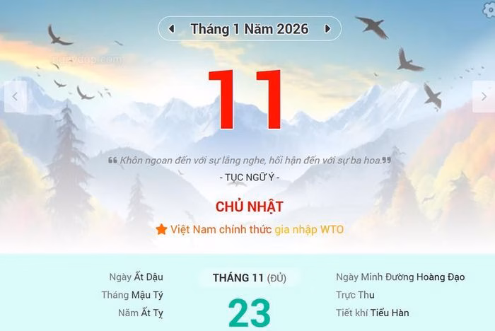 Lịch &acirc;m ng&agrave;y 11/1/2026 &ndash; ng&agrave;y Ất Dậu, th&aacute;ng Mậu T&yacute;, năm Ất Tỵ