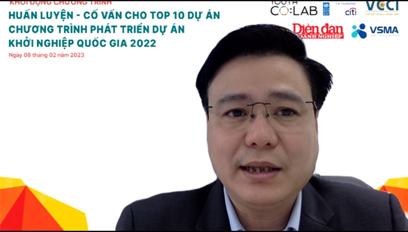 TS Đàm Quang Thắng - Giám đốc Công ty TNHH BIZCARE, Chuyên gia Khởi nghiệp Đổi mới sáng tạo, Chủ tịch Hội đồng Cố vấn khởi nghiệp Quốc gia – VSMA tại Lễ Khởi động chương trình huấn luyện - cố vấn chuyên sâu cho các dự án khởi nghiệp năm 2023