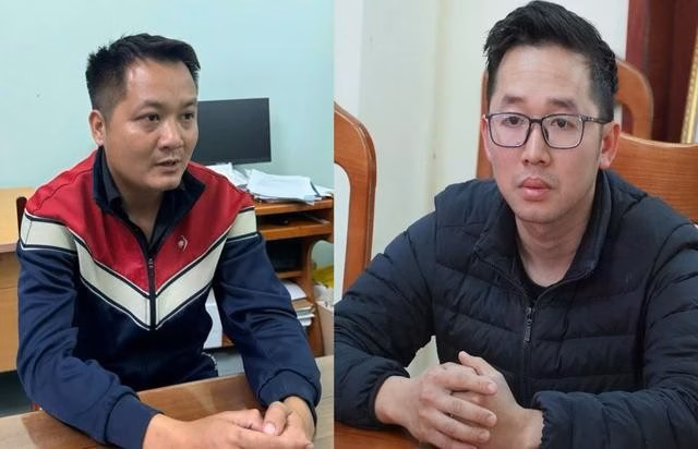 Đối tượng Chung v&agrave; Minh tại cơ quan C&ocirc;ng an