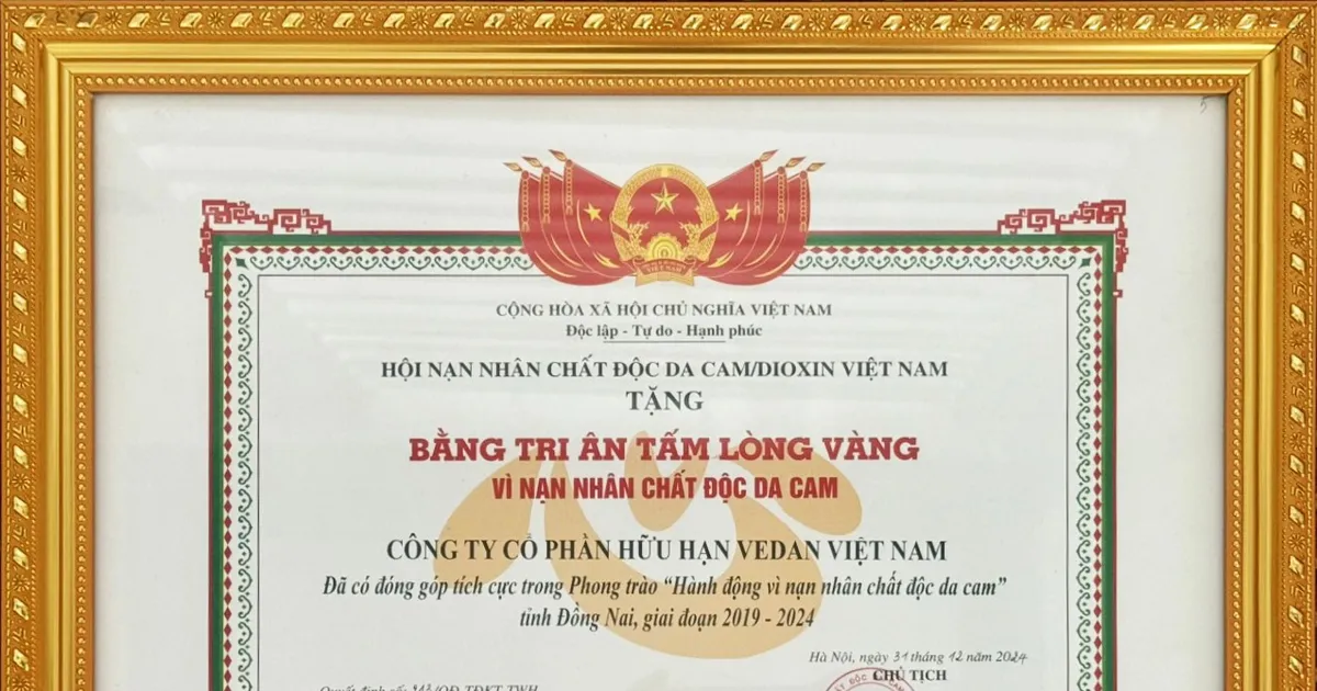 Vedan Việt Nam được vinh danh vì những đóng góp cho nạn nhân chất độc da cam Vedan Việt Nam nhận bằng tri ân của Trung ương Hội nạn nhân chất độc da cam