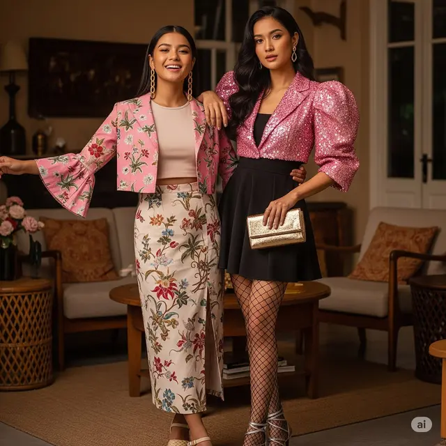 Gaya Mix & Match Blazer Crop Top Batik Pink Pastel. Foto: Gemini