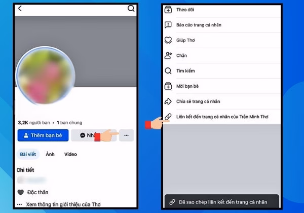 Cách khôi phục tài khoản Facebook khi quên số điện thoại và email Sao chép liên kết trang cá nhân.