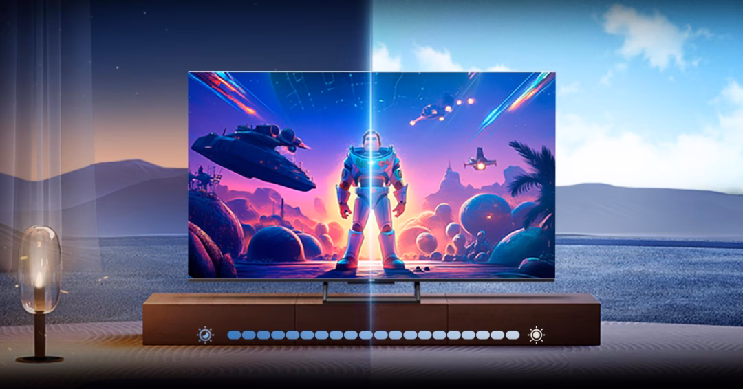 Ngoài công nghệ hình ảnh sống động, TV Coocaa Y84 Pro trang bị Adaptive Ambient Light hỗ trợ bảo vệ mắt. Ảnh: Coocaa TV