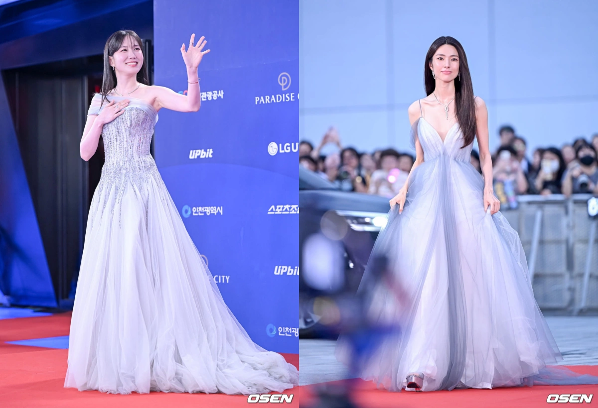 Sao hạng A tụ họp tại thảm đỏ lễ trao giải Blue Dragon Series lần 4 Diễn viên Park Eun Bin (trái) và Ha Young.