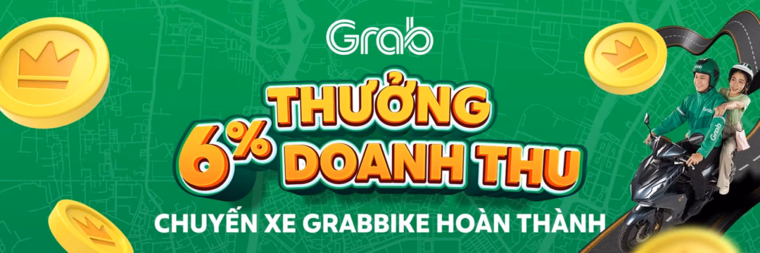 GrabBike tại Hà Nội nhận thưởng 6% doanh thu trong tháng 7 và 8