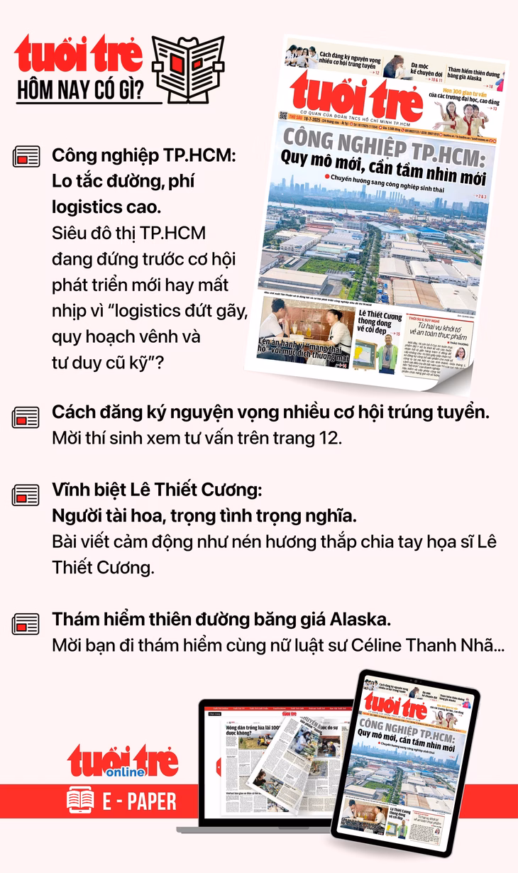 TP HCM muốn thu hút 20 tỷ USD vốn đầu tư trong 5 năm Tin tức chính trên Tuổi Trẻ nhật báo hôm nay 18-7. Để đọc Tuổi Trẻ báo in phiên bản E-paper, mời bạn đăng ký Tuổi Trẻ Sao TẠI ĐÂY.