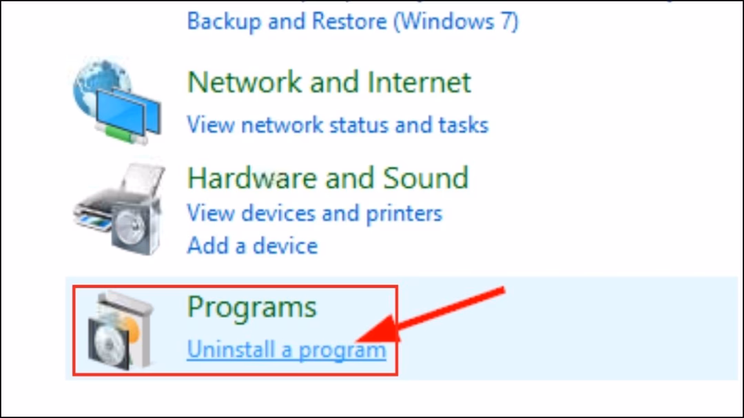 Chọn Uninstall a program