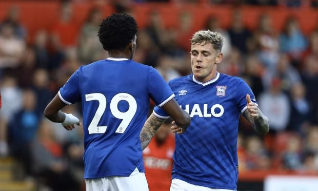 Sammie Szmodics (right) set up Jaden Philogene for Town's opener.