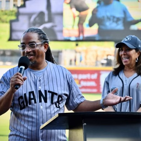
				County Commissioner Damon Rawls and City Council member Gwen McKenzie, Negro League Night, Covenant Health Park, August 2025
				 