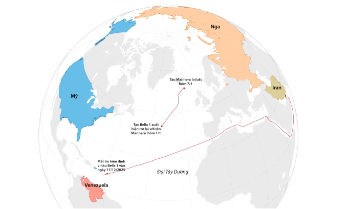 Bản đồ h&agrave;nh tr&igrave;nh của t&agrave;u Bella 1 / Marinera