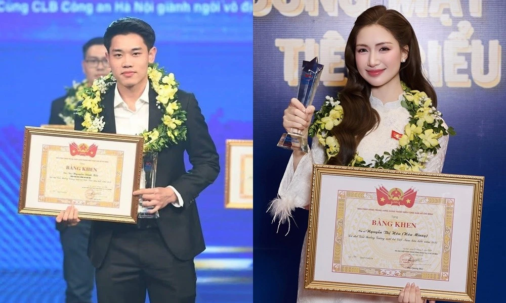 Khoảnh khắc Hòa Minzy và Đình Bắc tại Gương mặt trẻ Việt Nam tiêu biểu 2025