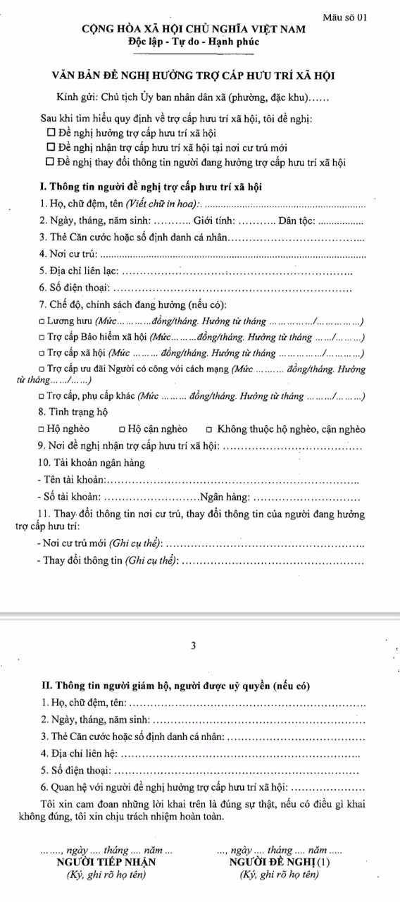 Văn bản đề nghị hưởng trợ cấp hưu trí xã hội Văn bản đề nghị hưởng trợ cấp hưu trí xã hội