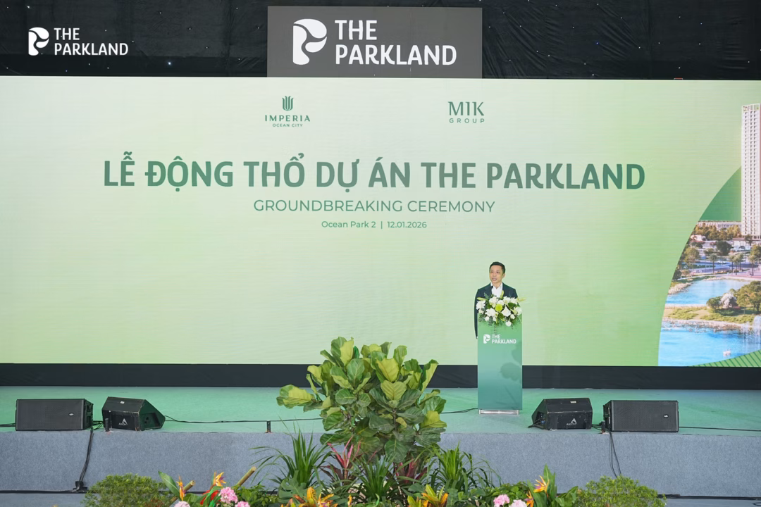 Đại diện MIK Group ph&aacute;t biểu tại lễ động thổ The Parkland
