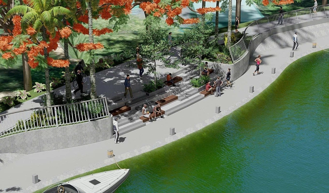 Phối cảnh lối đi bộ quanh hồ điều h&ograve;a