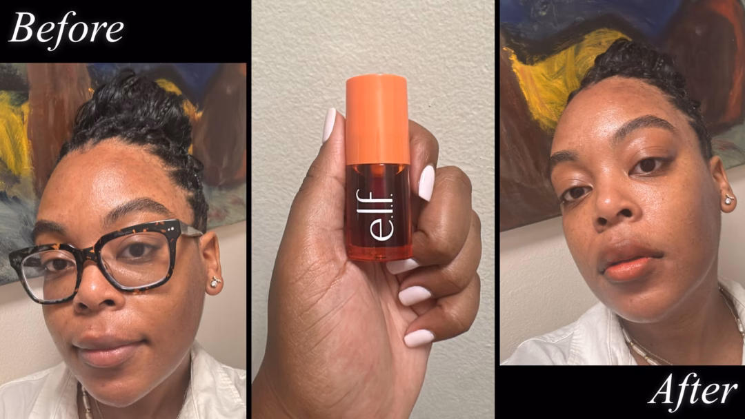 Ariel Baker testing Elf Cosmetics Sheer for It Blush Lip + Cheek Tint.