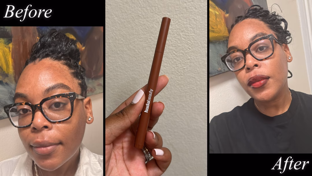 Ariel Baker testing the Huda Beauty Lip Contour Stain.