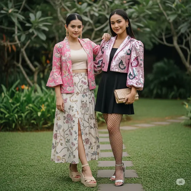 Gaya Mix & Match Blazer Crop Top Batik Pink Pastel. Foto: Gemini