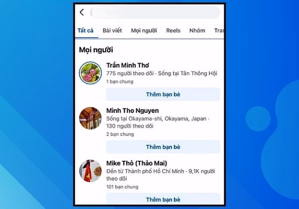 Tìm tài khoản bằng Facebook khác.
